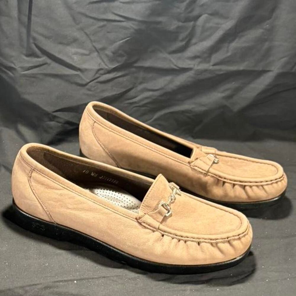 🚨 Like New SAS Women’s Leather Beige Buckle Loafers Comfort Shoes Size: 10 W 👞